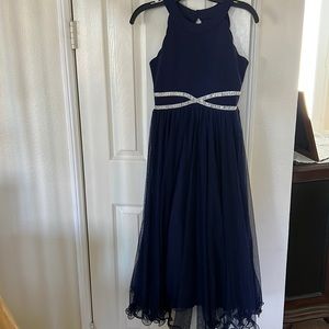 Elegant dress for wedding girl size 12 long navy blue.